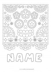 Free coloring Skull Día de los Muertos Catrina Mexican embroidery