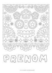 Coloriage à personnaliser Crâne Día de los Muertos Catrina Broderie mexicaine