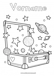 Kostenlose Malvorlage Weltraum Planeten und Sonnensystem Erde Astronomie Koffer und Gepäck
