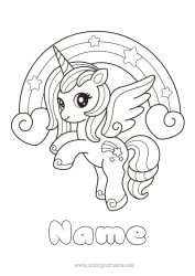 Colouring to customise Cute Unicorn Animal Rainbow Dragons, Unicorns, And Fantastical Creatures