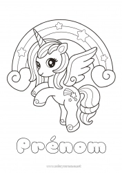 Coloriage gratuit Kawaii Licorne Animal Arc en ciel Dragons, licornes et animaux fantastiques