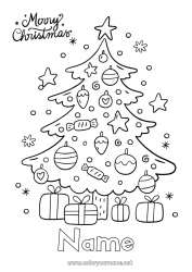 Free coloring Gifts Christmas tree Christmas Christmas decorations “Merry Christmas” message
