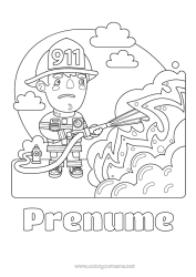 Pagină de colorat personalizată Pompier Foc Meserii în domeniul securității