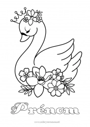 Coloriage gratuit Fleurs Animal Couronne Cygne Oiseaux et mammifères volants