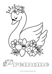 Pagină de colorat personalizată Flori Animal Coroană Lebădă Păsări și mamifere zburătoare