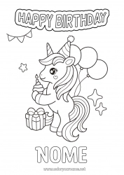 Disegno gratuito Torta Compleanno Unicorno Palloncini Animale Buon compleanno (francese) Messaggio Draghi, unicorni e animali fantastici