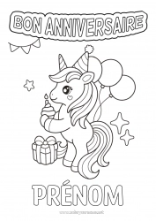 Coloriage gratuit Gâteau Anniversaire Licorne Ballons Animal Joyeux anniversaire (français) Message Dragons, licornes et animaux fantastiques