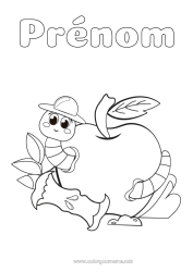 Coloriage gratuit Fruits Insectes Pomme Ver