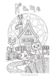 Free colouring Black cat Cat Halloween Animal Moon Dogs and cats Haunted manor Halloween sign-up