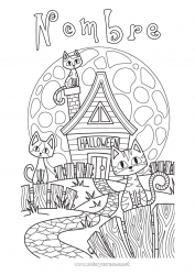 Colorear gratis Gato negro Cat Halloween Animales Luna Perros y gatos Manor embrujado Inscripción 