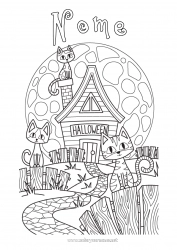 Desenho grátis Gato preto Gato Halloween Animal Lua Cães e gatos Mansão Assombrada Inscrição 