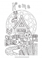 Disegno gratuito Gatto nero Gatto Halloween Animale Luna CanI e gatti Maniero infestato Iscrizione 