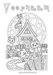 Gratis tekening Zwarte kat Kat Halloween Dier Maan Honden en katten Spookhuis Inscriptie 'halloween'