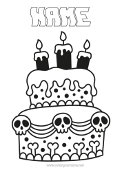 Free colouring Cake Halloween Birthday Skull