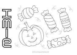 Rysunek za darmo Cukierki Dynia Halloween Łatwe kolorowanki