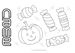 Free drawing Sweets Pumpkin Halloween Easy coloring pages