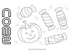 Colorazione gratuita Caramelle Zucca Halloween Disegni da colorare facili