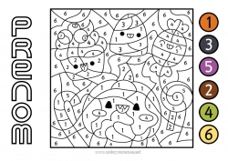 Dessin gratuit Bonbons Citrouille Halloween Kawaii Chiffre Coloriages magiques Activités enfants Gourmandises, sucreries