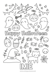 Kolorowanka do personalizacji Nietoperz Duch Dynia Pająk Czarny kot Słodki Halloween Owady Psy i koty Ptaki i latające ssaki Napis 'halloween'
