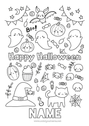 Colouring to customise Bat Ghost Pumpkin Spider Black Cat Cute Halloween Insects Dogs And Cats Birds And Flying Mammals Halloween Sign-Up