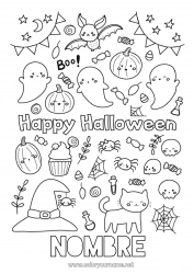 Dibujo libre Murciélago Fantasma Calabaza Araña Gato negro Lindo Halloween Insectos Perros y gatos Aves y mamíferos voladores Inscripción 