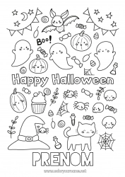 Dessin gratuit Chauve-souris Fantôme Citrouille Araignée Chat noir Mignon Halloween Insectes Chiens et chats Oiseaux et mammifères volants Inscription "halloween"