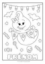 Coloriage gratuit Bonbons Fantôme Mignon Halloween