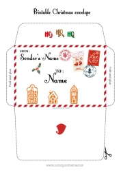 Coloring to customize Christmas elves Letters from prankster elves Children's activities Holly Envelope Envelope to print Elf on the Shelf Trip Christmas Envelope
