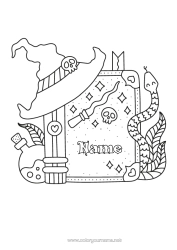 Colouring to customise Witch Snake Hat Book Reptiles Reading Magician Magic Wand