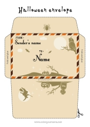 Free drawing Witch Halloween Autumn Children's activities Envelope Print envelope