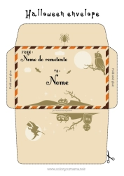 Desenho para personalizar Bruxa Halloween Atividades para Crianças Envelope Envelope para imprimir