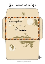 Pagină de colorat personalizată Vrăjitoare Halloween Toamnă Activități pentru copii Plic Plic de imprimat