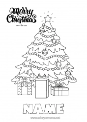 Free coloring Gifts Christmas tree Christmas “Merry Christmas” message