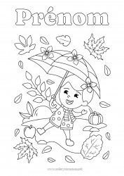 Coloriage gratuit Automne Feuilles Parapluie écharpe