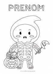 Coloriage gratuit Monstre Squelette Un bonbon ou un sort ? Halloween