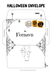 Gratis fargelegging Halloween Høst Familien Addams Konvolutt Edderkoppnett Utskriftsvennlig konvolutt