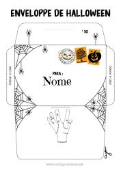 Desenho grátis Halloween Família Addams Envelope Teia de aranha Envelope para imprimir