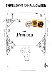 Coloriage gratuit Halloween Famille Addams Enveloppe Toile d'araignée Enveloppe à imprimer