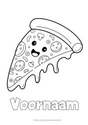 Kleurplaat aanpassen Kawaii Voedsel Pizza