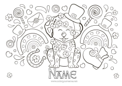 Free colouring Dog Fortune Clover Horseshoe St Patrick's Day Treats, sweets Dogs and cats Pacifier