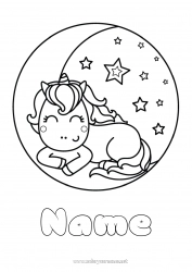 Free coloring Kawaii Unicorn Animal Moon Dragons, unicorns and fantastic animals