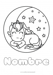 Colorear para personalizar Kawaii Unicornio Animales Luna Dragones, unicornios y animales fantásticos