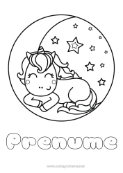 Pagină de colorat personalizată Drăguț Unicornă Animal Lună Dragoni, unicorni și animale fantastice