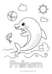 Coloriage gratuit Ballons Animal Dauphin Animaux marins ou aquatique