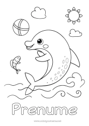 Pagină de colorat gratuită Baloane Animal Delfin Animale marine sau acvatice