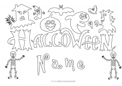 Free drawing Ghost Monster Pumpkin Skeleton Halloween Jack O'Lantern Inscription 