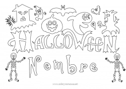 Colorear gratis Fantasma Monstruo Calabaza Esqueleto Halloween Jack O'Lantern Inscripción 