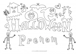 Dessin gratuit Fantôme Monstre Citrouille Squelette Halloween Jack O'Lantern Inscription "halloween"