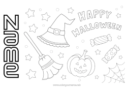 Colouring to customise Broom Sweets Pumpkin Halloween Jack O'lantern Hat Halloween Sign-Up