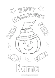 Free colouring Sweets Pumpkin Halloween Jack O'Lantern Halloween sign-up Wizard's hat
